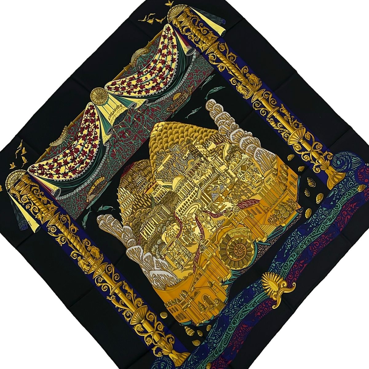Hermes Scarf Carre 90 Black Orange Multi L'a Tlantide