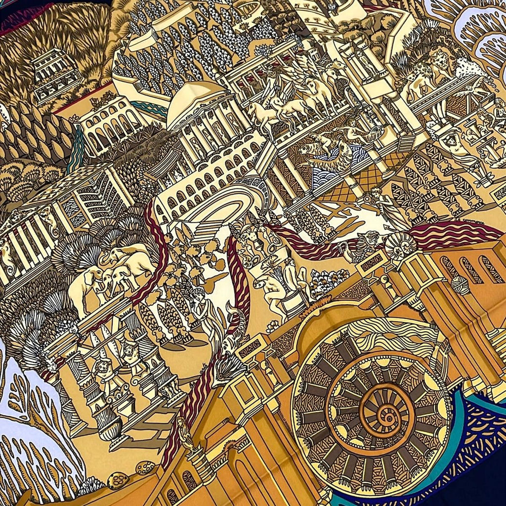 Hermes Scarf Carre 90 Black Orange Multi L'a Tlantide — view 4