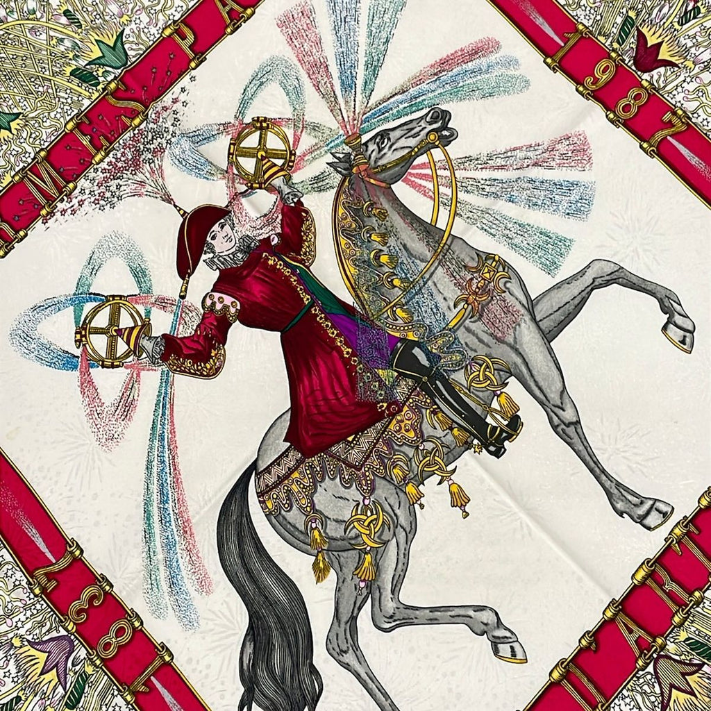Hermes Scarf Carre 90 Black Red Multi Feux D'artifice — view 4