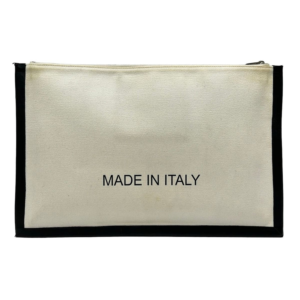Celine Clutch Ivory Black Textile Logo Leather — view 3