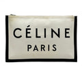 Celine Clutch Ivory Black Textile Logo Leather