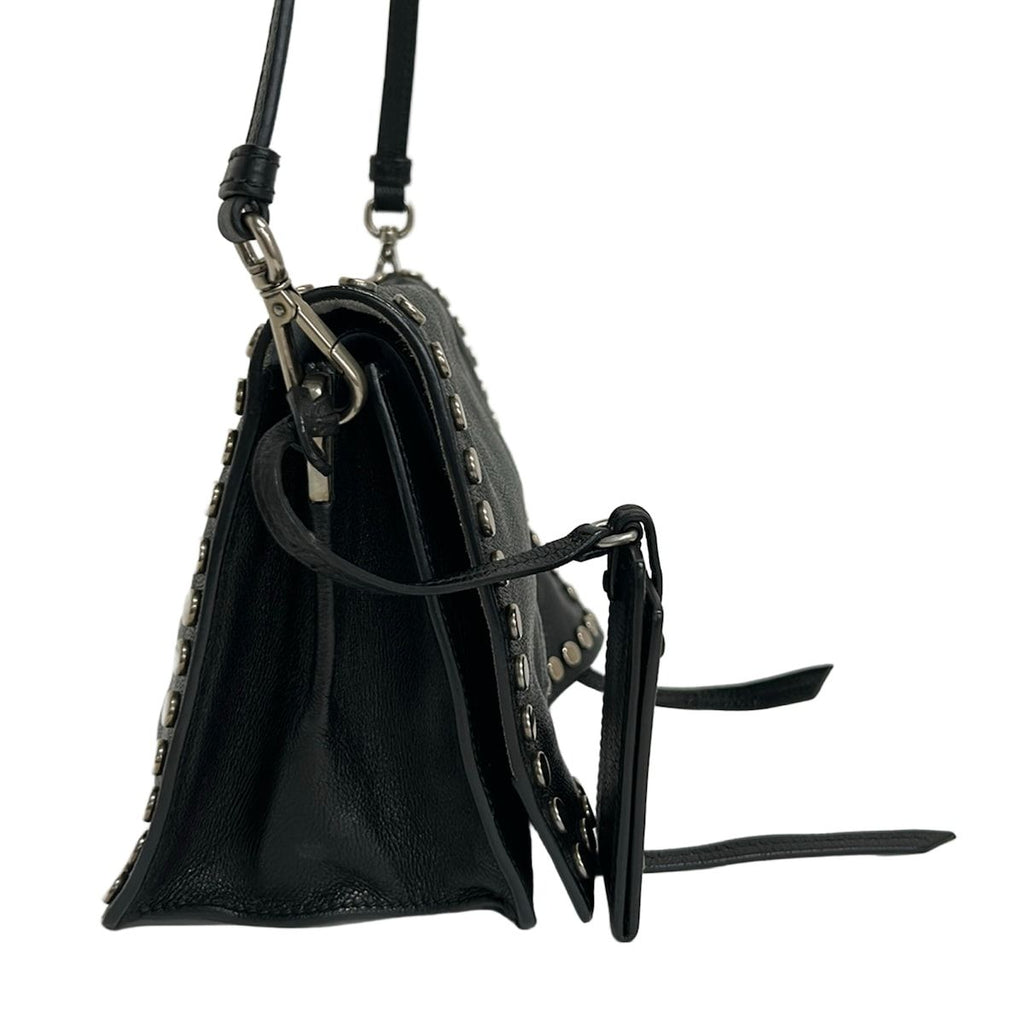 Prada Shoulder Bag Etiquette Black Silver Studs Leather — view 4