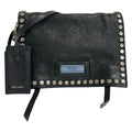 Prada Shoulder Bag Etiquette Black Silver Studs Leather