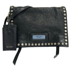 Prada Shoulder Bag Etiquette Black Silver Studs Leather