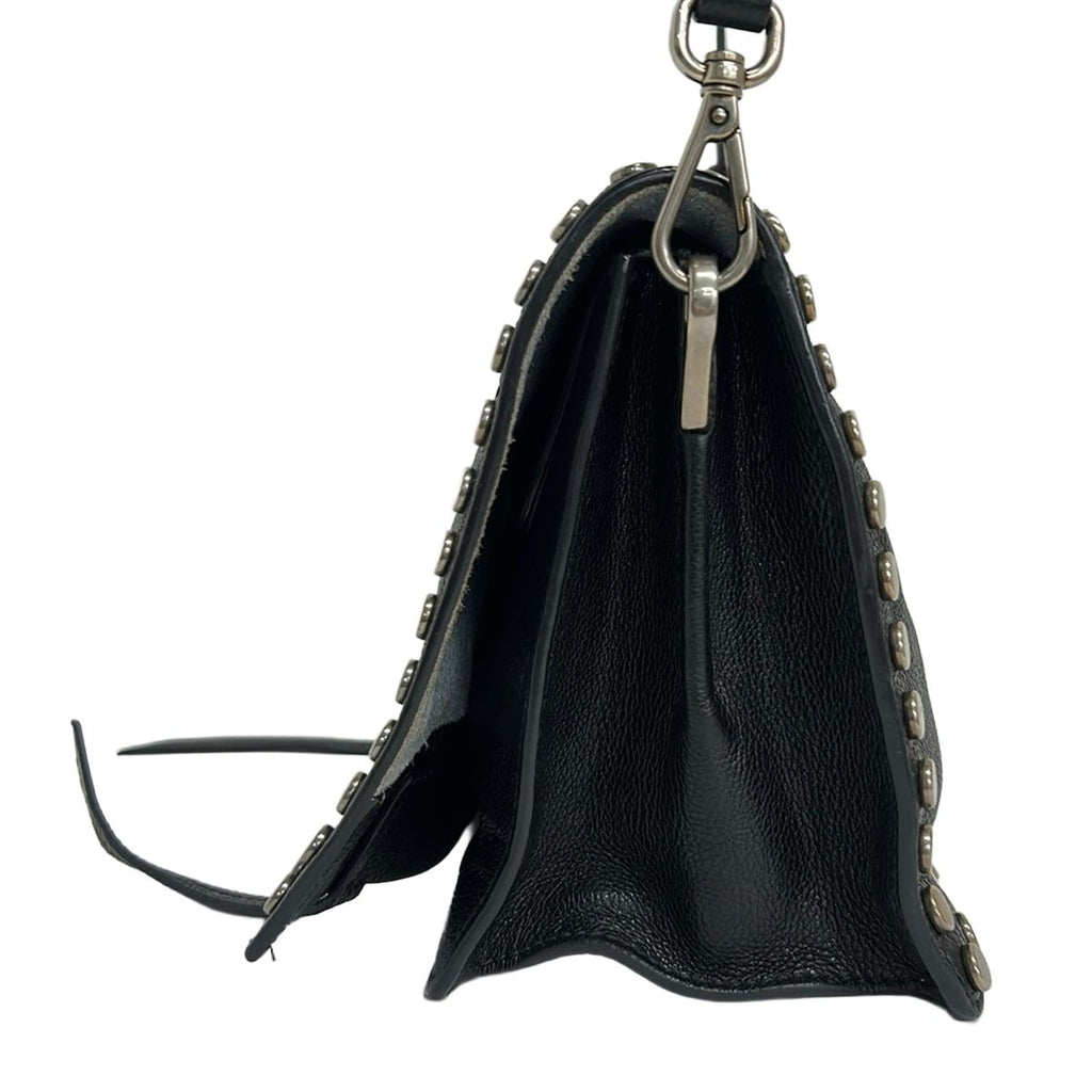 Prada Shoulder Bag Etiquette Black Silver Studs Leather — view 2