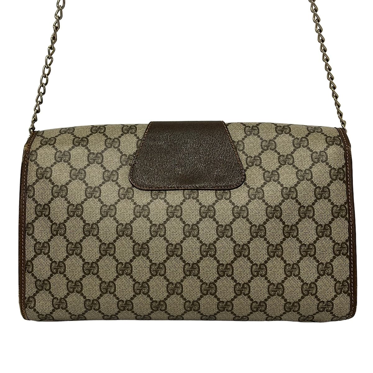 Gucci Shoulder Bag Vintage 156 01 031 Beige Dark Brown Multi External Chain — view 3
