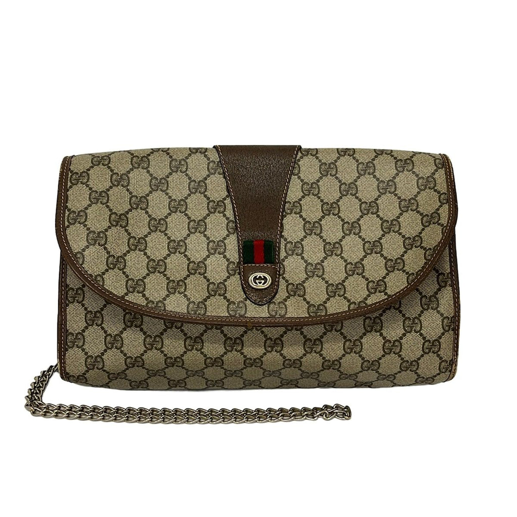 Gucci Shoulder Bag Vintage 156 01 031 Beige Dark Brown Multi External Chain