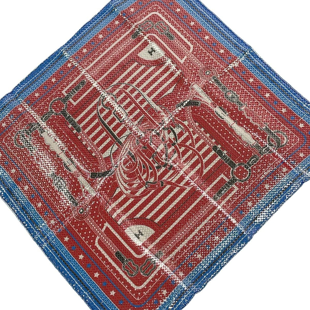 Hermes Scarf Carre 55 Red Blue Multi Disco Coaching Silk