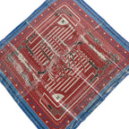 Hermes Scarf Carre 55 Red Blue Multi Disco Coaching Silk