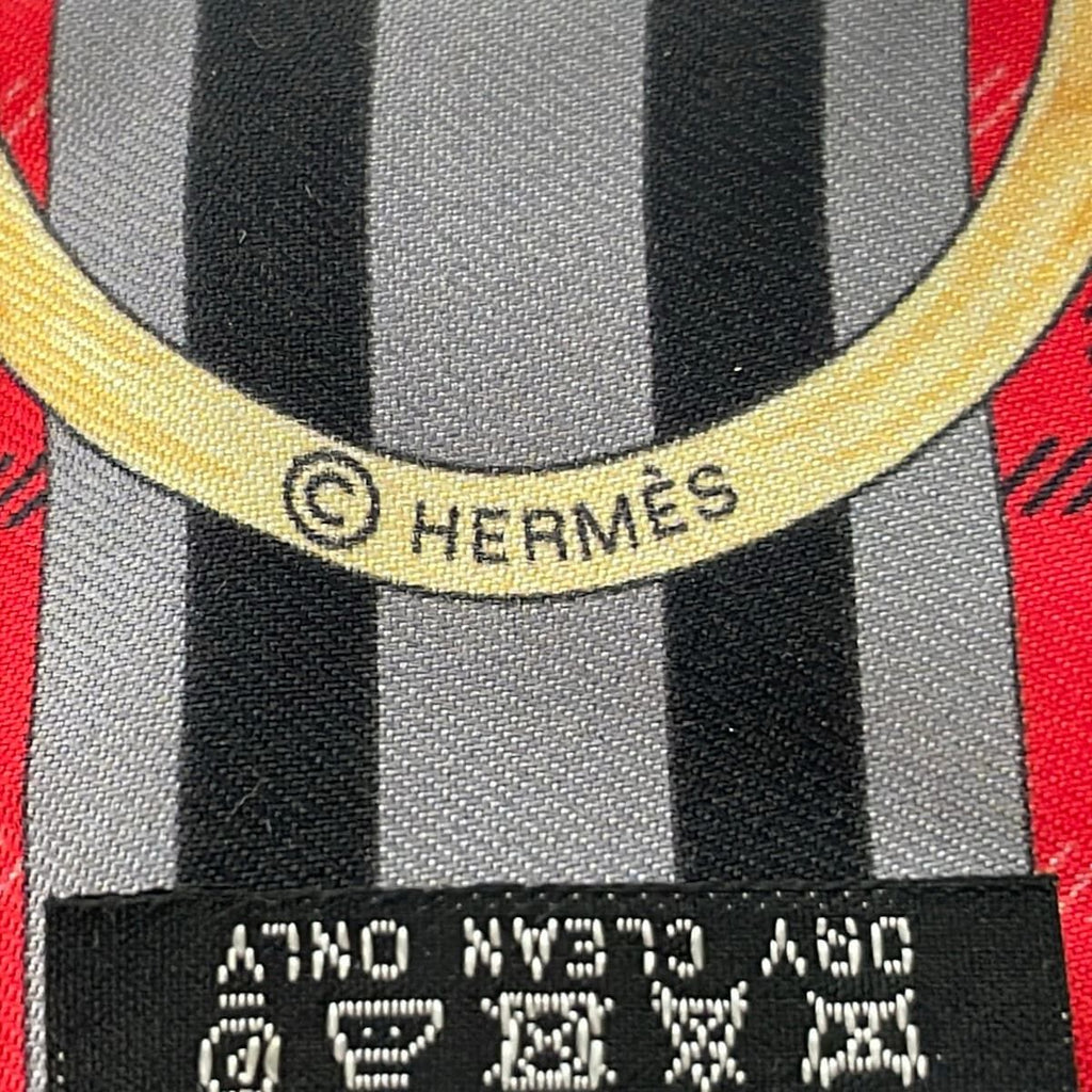 Hermes Scarf Twill Red Gray Beige Multi Ribbon Tatersale Horse Plaid Pattern — view 2