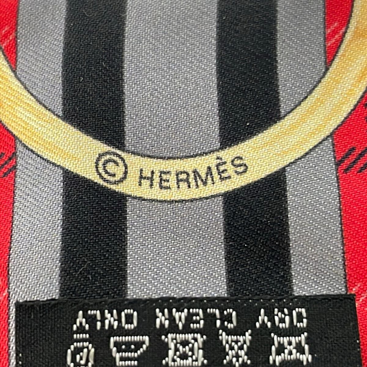 Hermes Scarf Twill Red Gray Beige Multi Ribbon Tatersale Horse Plaid Pattern — view 2