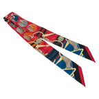 Hermes Scarf Twill Red Gray Beige Multi Ribbon Tatersale Horse Plaid Pattern — view 4