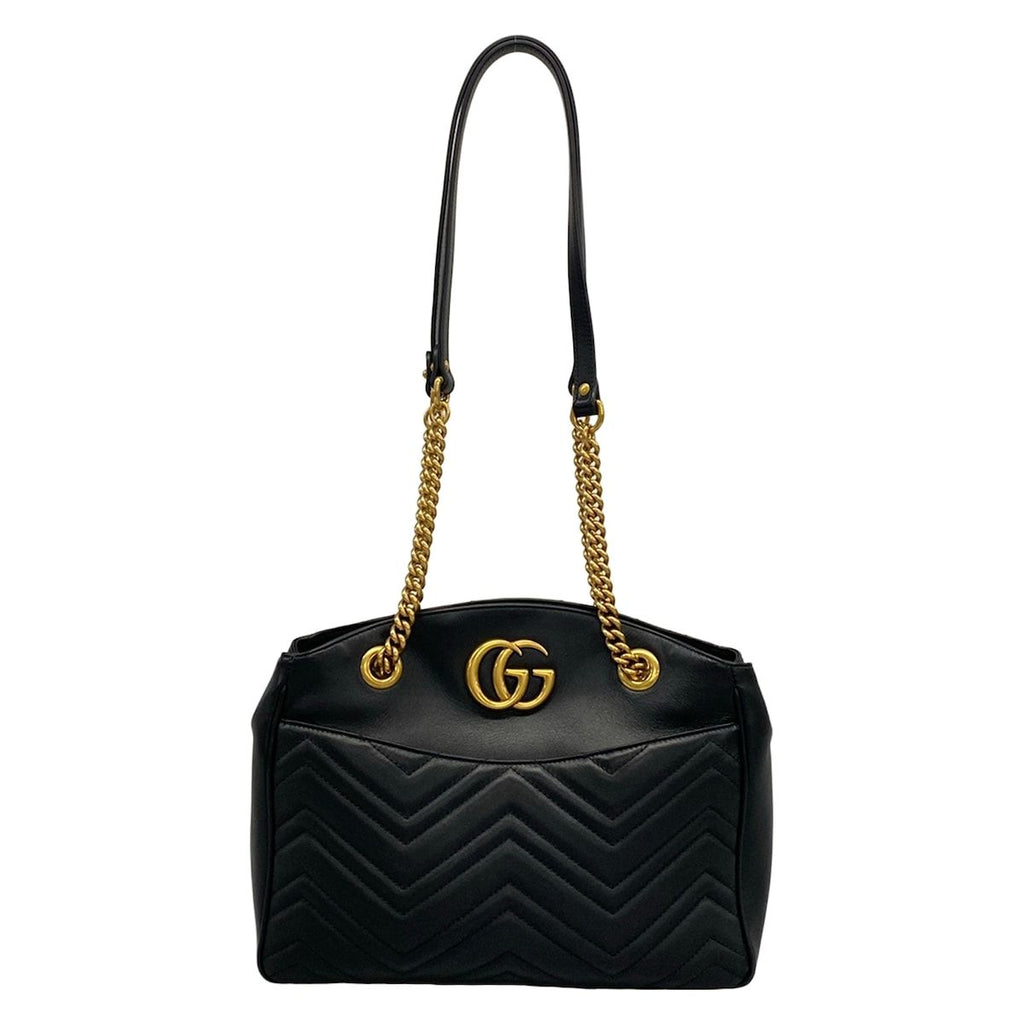 Gucci Shoulder Bag GG Marmont Black Chain Leather
