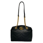 Gucci Shoulder Bag GG Marmont Black Chain Leather