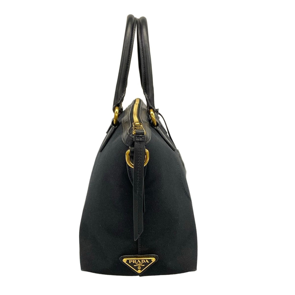 Prada Handbag Logo Jacquard Black Leather — view 2