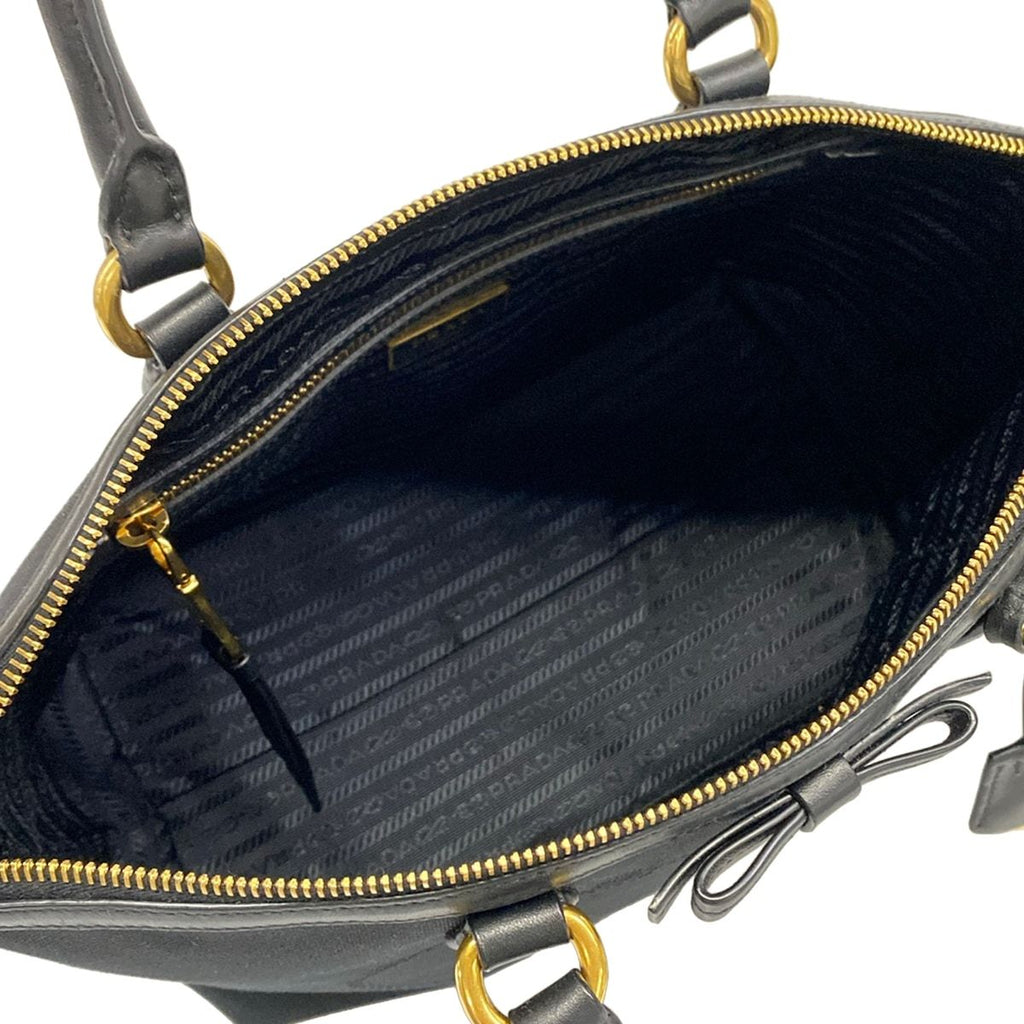 Prada Handbag Logo Jacquard Black Leather — view 7