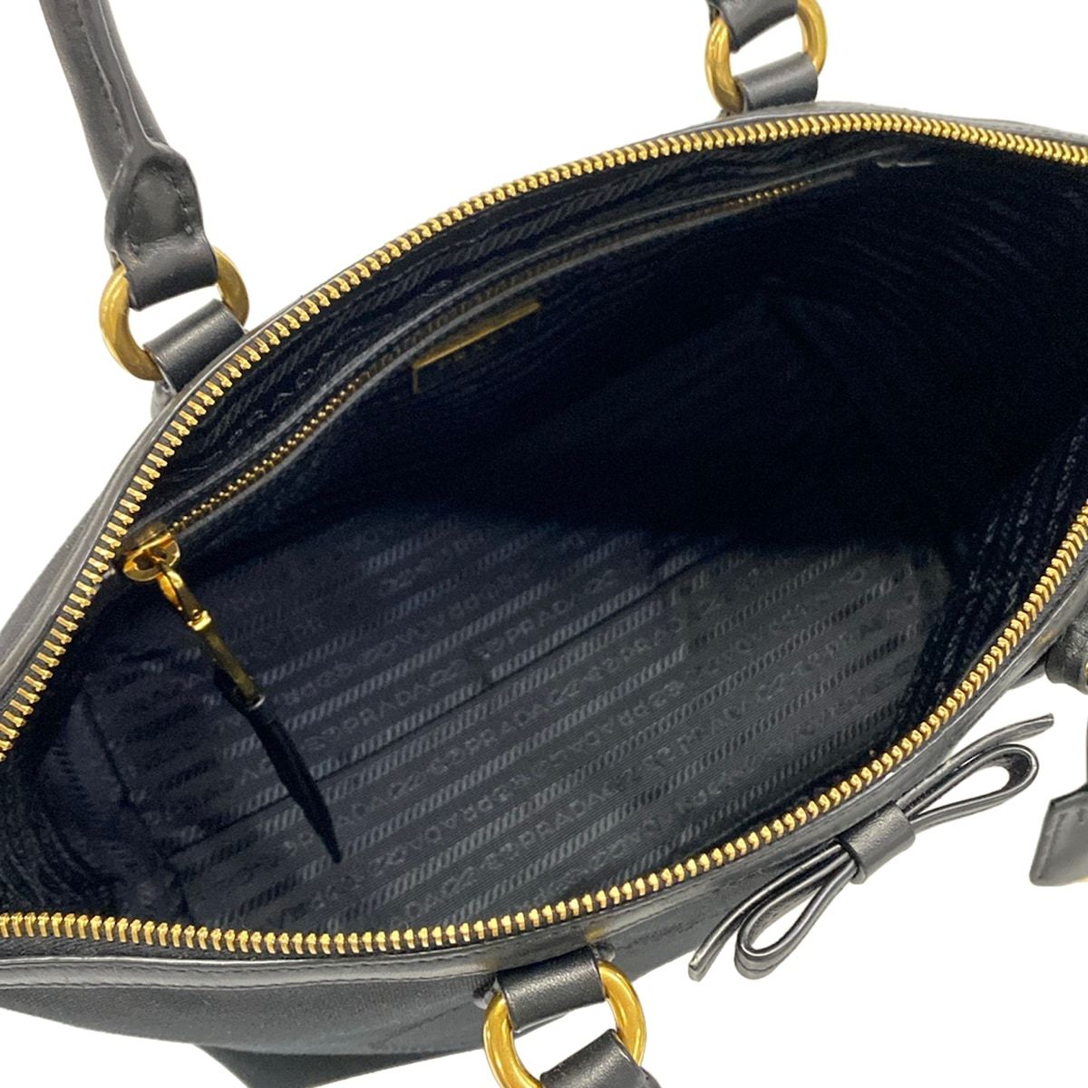 Prada Handbag Logo Jacquard Black Leather — view 7