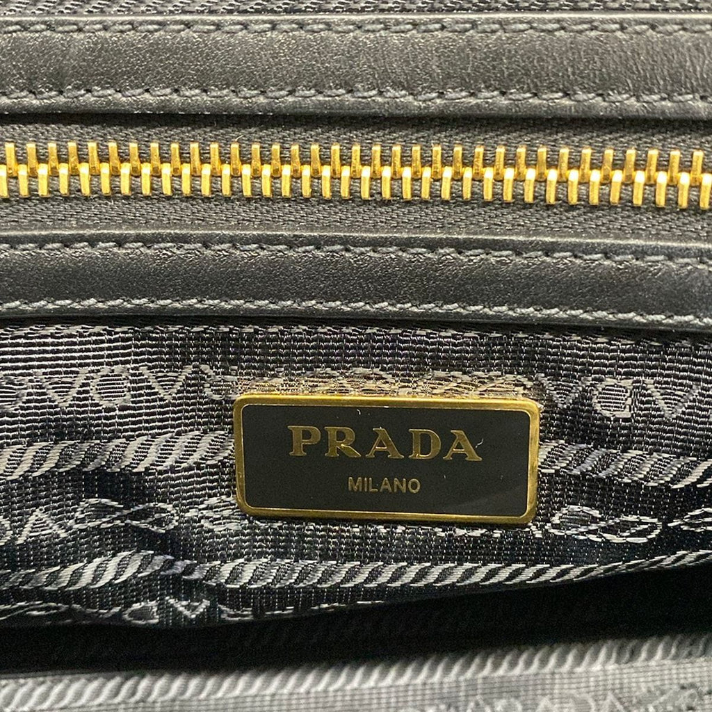 Prada Handbag Logo Jacquard Black Leather — view 9