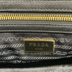 Prada Handbag Logo Jacquard Black Leather — view 9