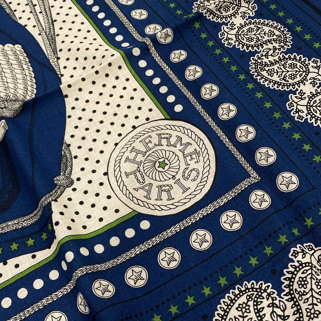 Hermes Shawl Carre Geant 140 Navy Ivory Black Zouaves Et Dragons Scarf — view 4