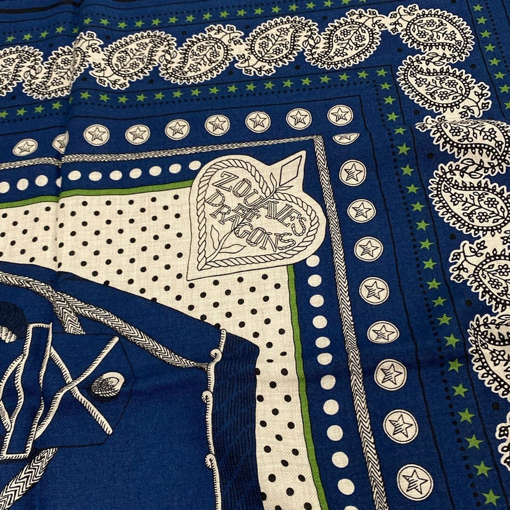 Hermes Shawl Carre Geant 140 Navy Ivory Black Zouaves Et Dragons Scarf — view 5