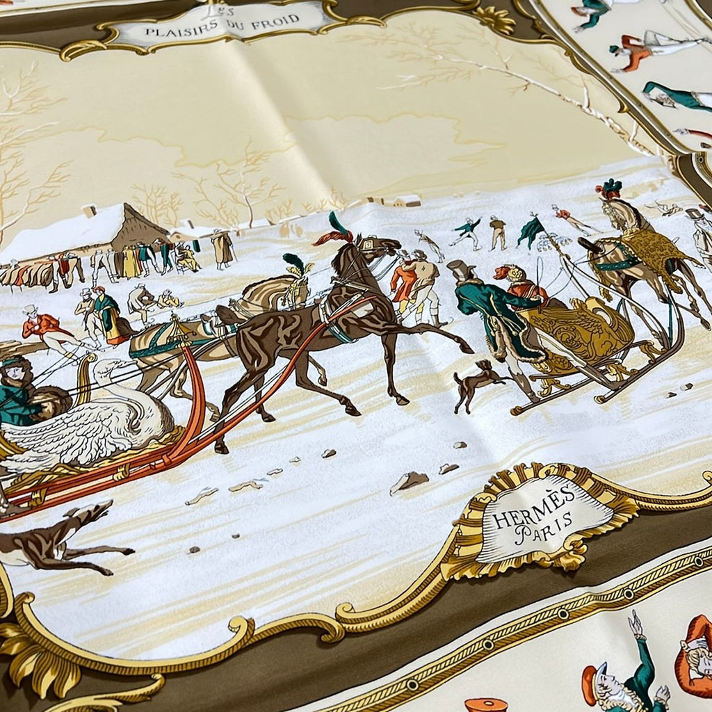 Hermes Scarf Carre 90 Beige Brown Multi les Plaisirs du Froid — view 4