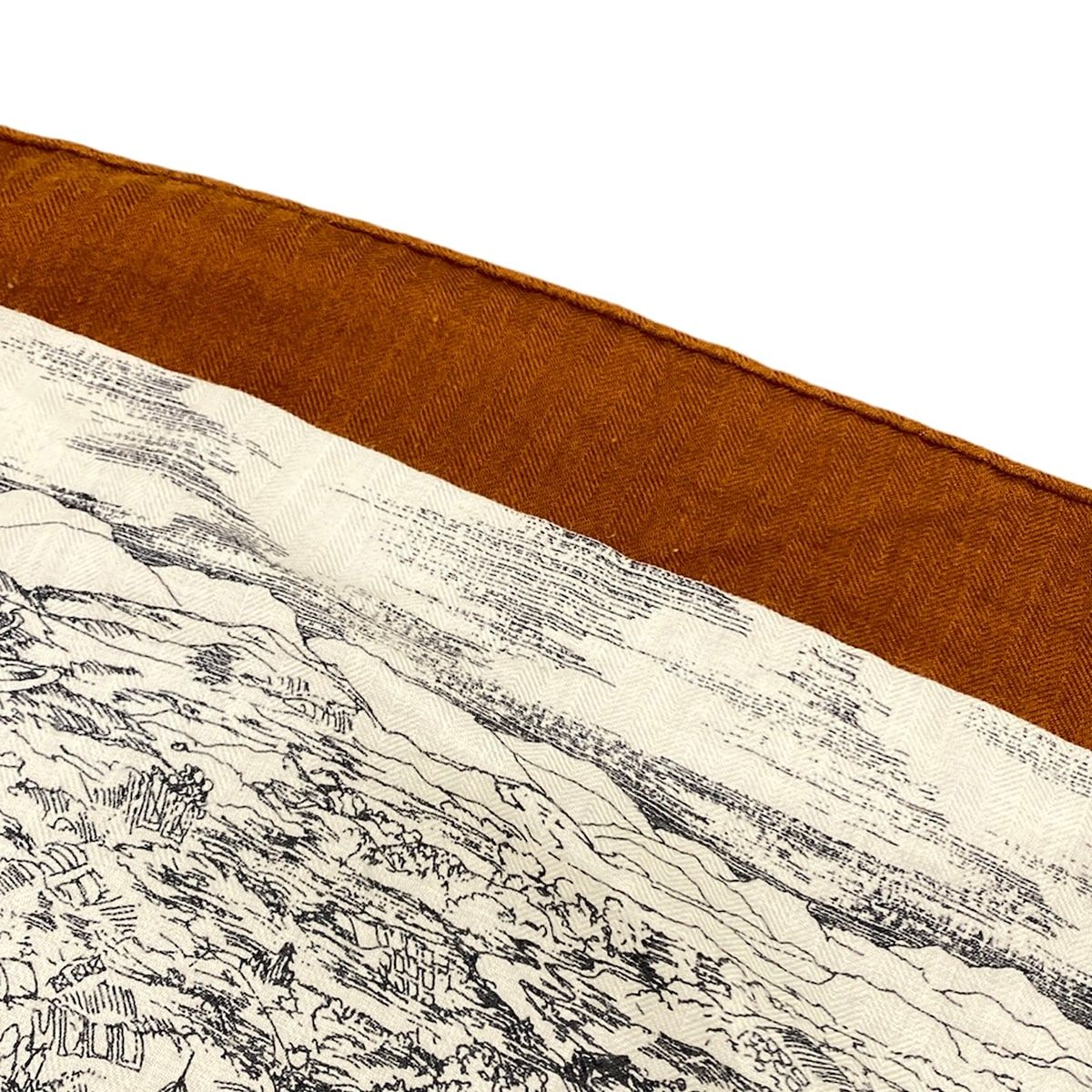 Hermes Shawl Carre Geant 140 Ivory Brown Black la Cite Cavaliere Cashmere Silk — view 5