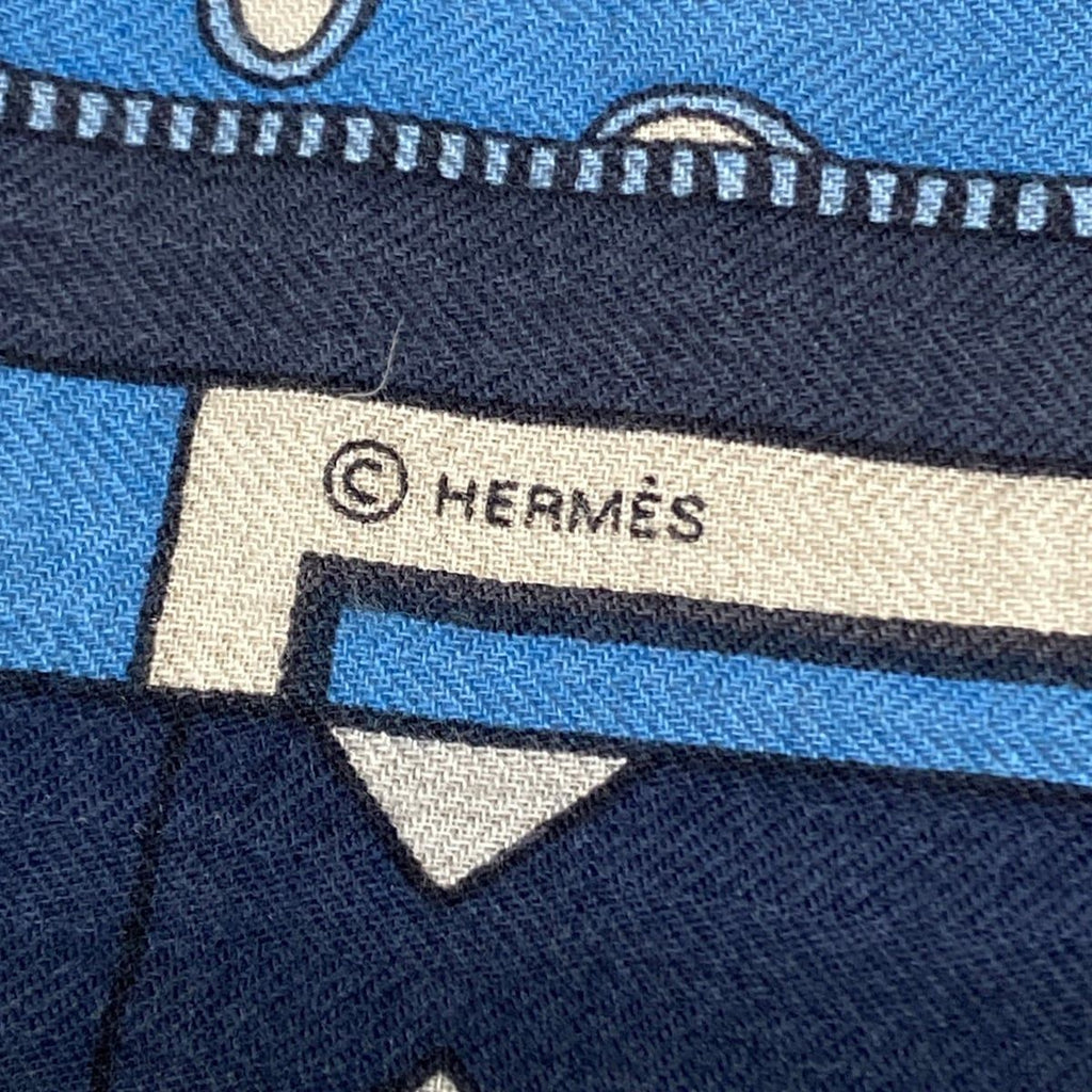 Hermes Shawl Carre Geant 140 Blue Navy Multi la Danse Des Amazones Cashmere — view 2