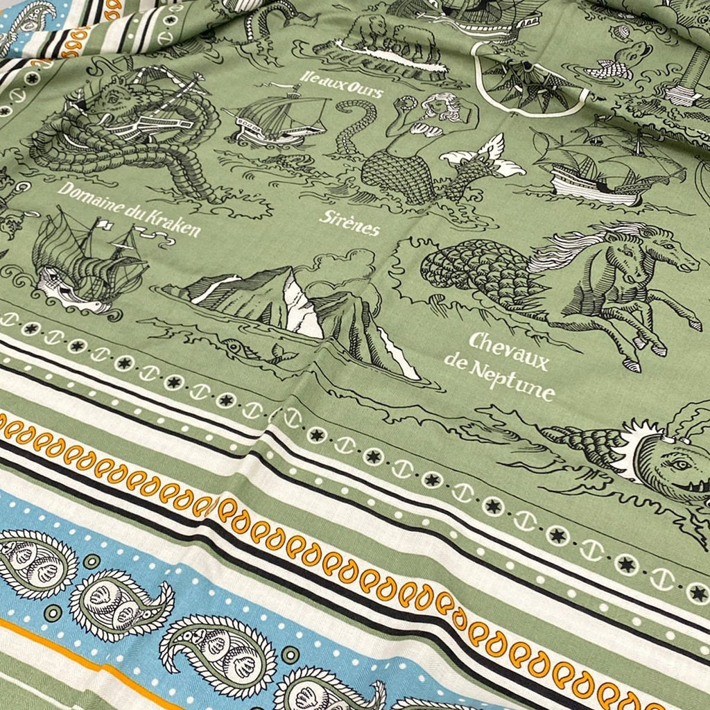 Hermes Shawl Carre Geant 140 Green White Black Tatouages Marins Bandana — view 5