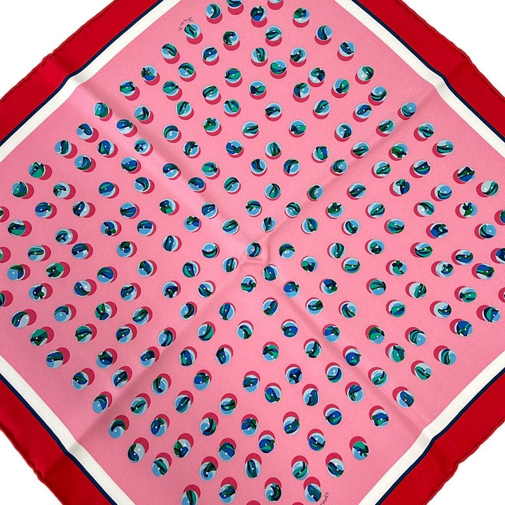 Hermes Scarf Carre 45 Gavroche Pink Red Multi Jeu de Billes Marbles