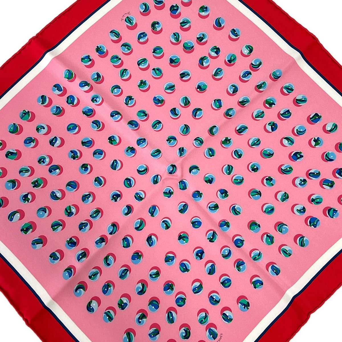 Hermes Scarf Carre 45 Gavroche Pink Red Multi Jeu de Billes Marbles