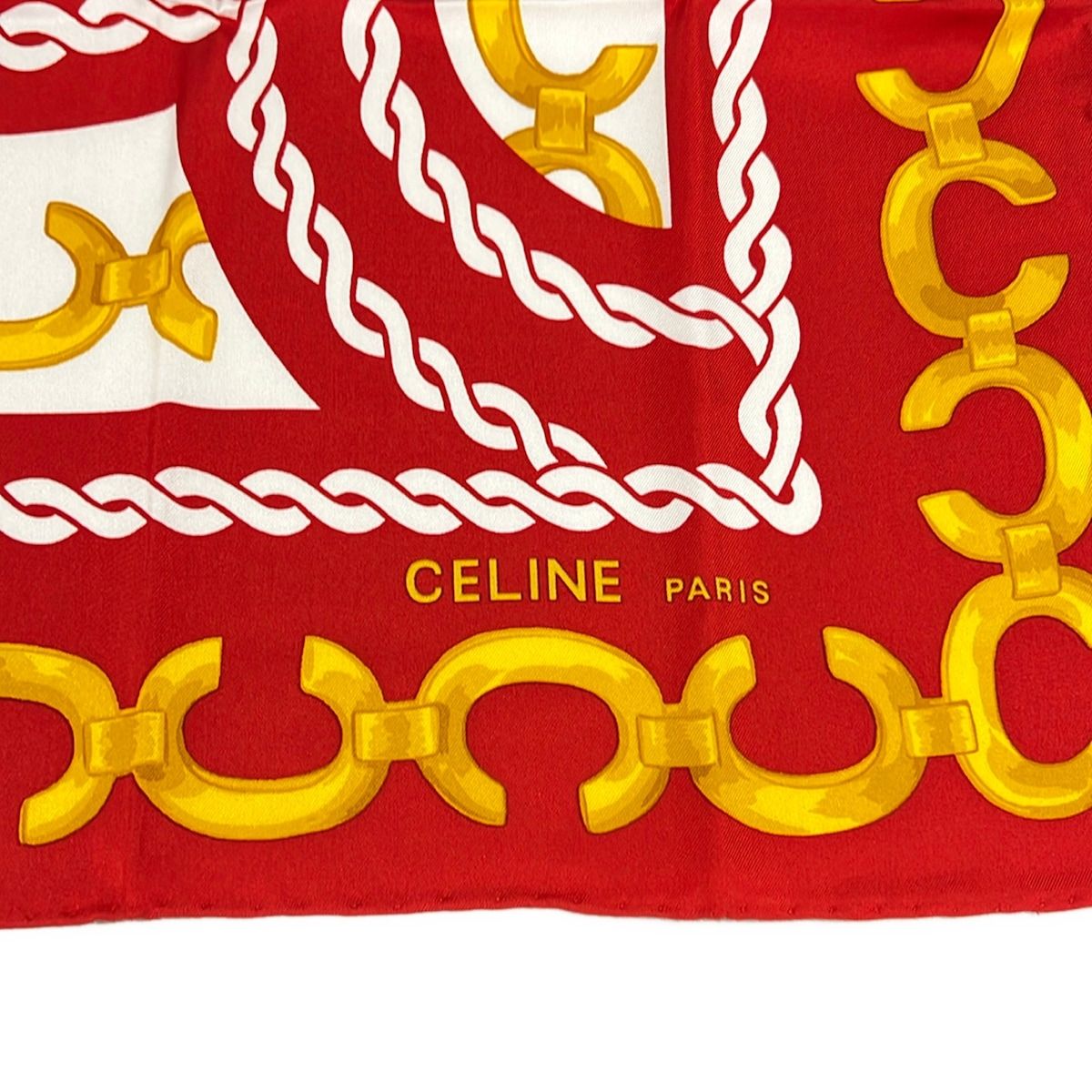 Celine Scarf Red White Gold Chain Logo Silk — view 2