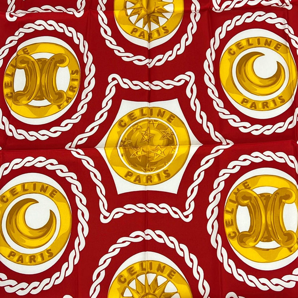 Celine Scarf Red White Gold Chain Logo Silk — view 4