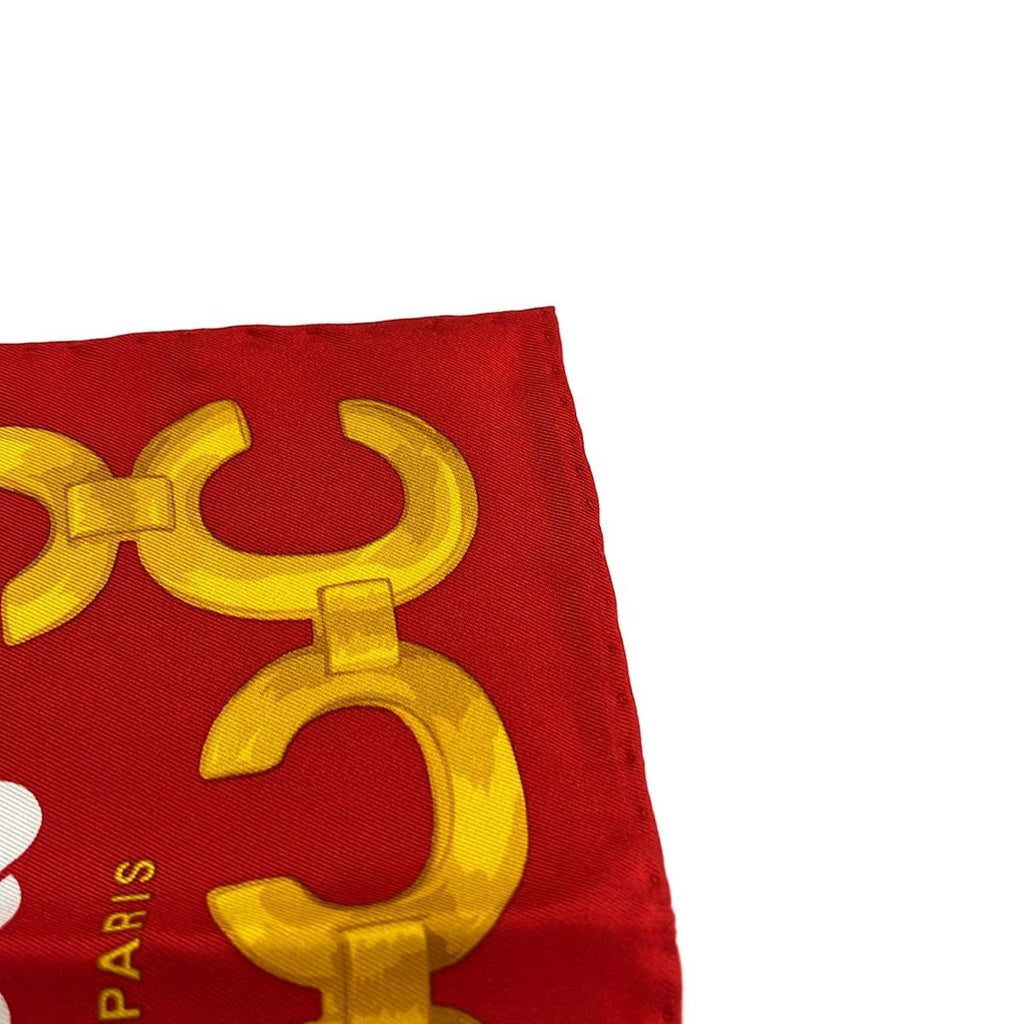 Celine Scarf Red White Gold Chain Logo Silk — view 6