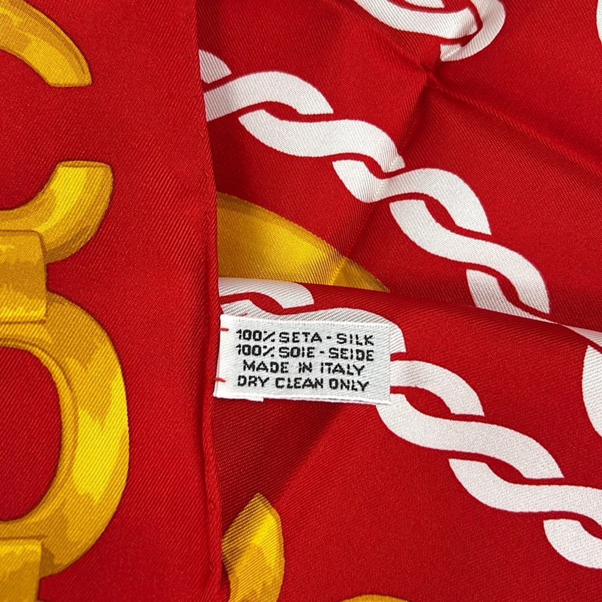 Celine Scarf Red White Gold Chain Logo Silk — view 3