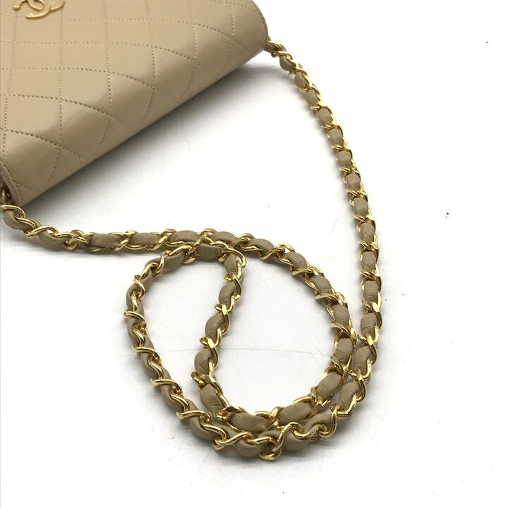 Chanel CC Logo Mini Quilted Lambskin Chain Shoulder Bag Push Lock Beige — view 6