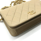 Chanel CC Logo Mini Quilted Lambskin Chain Shoulder Bag Push Lock Beige — view 5