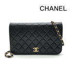 Chanel CC Logo Quilted Chain Shoulder Bag Push Lock Lambskin Leather Black