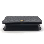 Chanel CC Logo Quilted Chain Shoulder Bag Push Lock Lambskin Leather Black — view 3