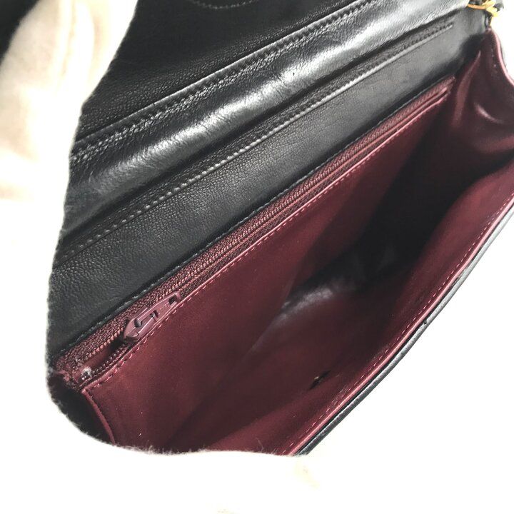 Chanel CC Logo Lambskin Vintage Chain Shoulder Bag Push Lock Black Leather — view 8