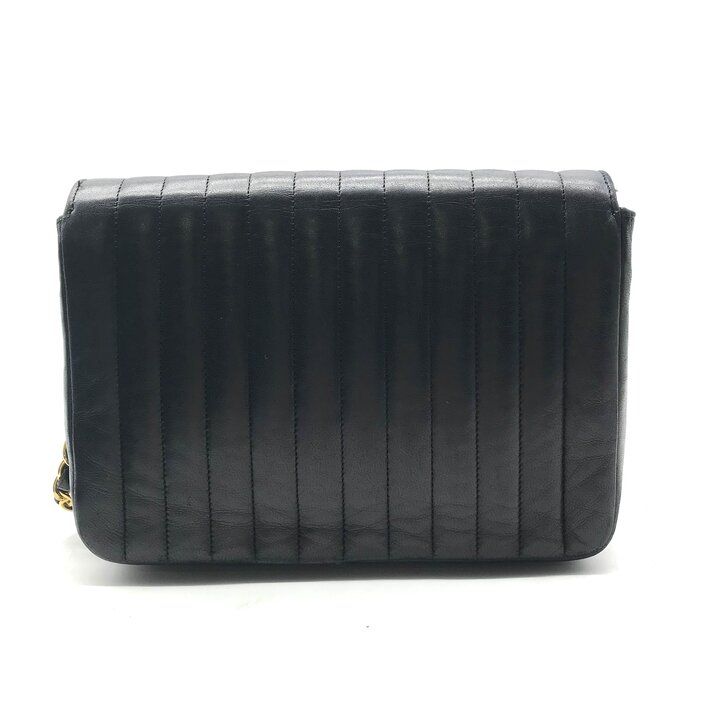 Chanel CC Logo Lambskin Vintage Chain Shoulder Bag Push Lock Black Leather — view 2
