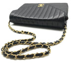 Chanel CC Logo Lambskin Vintage Chain Shoulder Bag Push Lock Black Leather — view 6