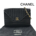 Chanel CC Logo Lambskin Vintage Chain Shoulder Bag Push Lock Black Leather