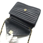 Chanel CC Logo Lambskin Vintage Chain Shoulder Bag Push Lock Black Leather — view 7