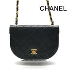 Chanel CC Logo Chain Shoulder Bag Lambskin Leather Turnlock Black