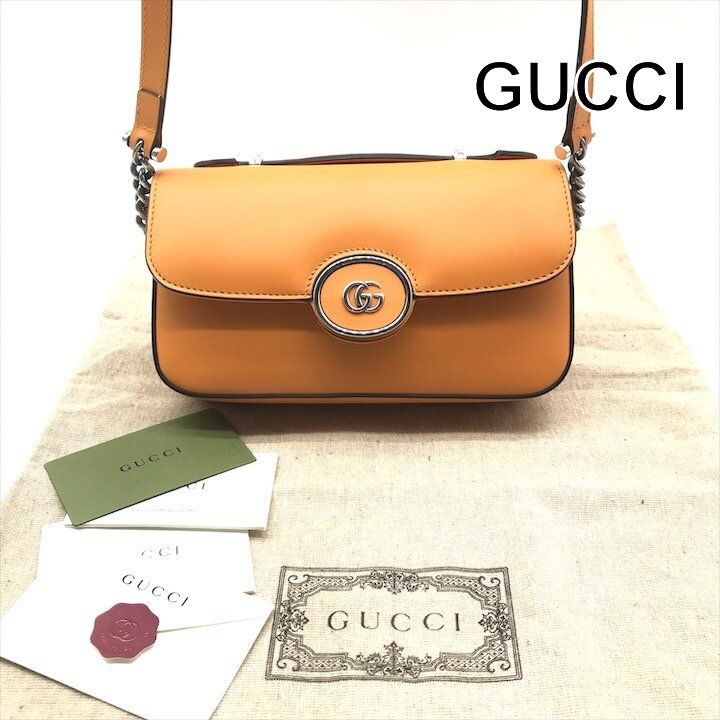 Gucci Double 2-Way Bag Crossbody Leather Orange