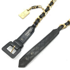 Chanel Logo Plate Gold Vintage Leather Chain Belt Black — view 4