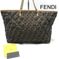Fendi Zucca Canvas Leather Quilted Tote Brown