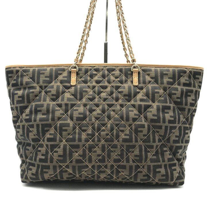 Fendi Zucca Canvas Leather Quilted Tote Brown — view 2
