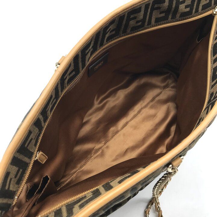 Fendi Zucca Canvas Leather Quilted Tote Brown — view 8